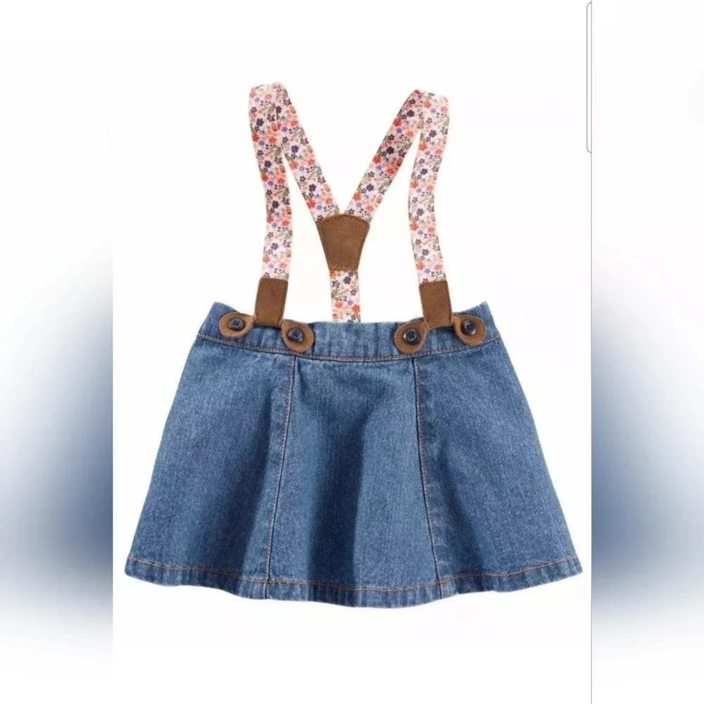 OSHKOSH B'GOSH Baby Girls 6 Months Floral Suspender Denim Skirt